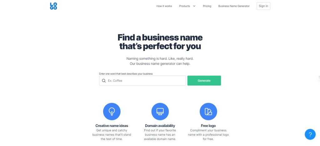 Business Name Generator feature 